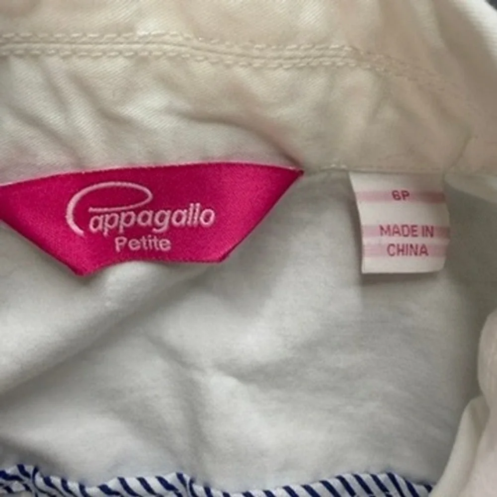 Pappagallo‎ Denim Jacket Utility Shacket Button Up Petite 6P White Flap Pockets